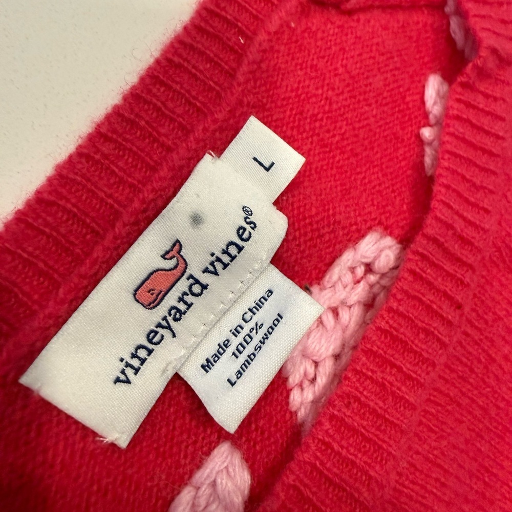 Vineyard Vines Hot Pink Lambswool Sweater with Whale Pattern Sz Large - Picture 6 of 9